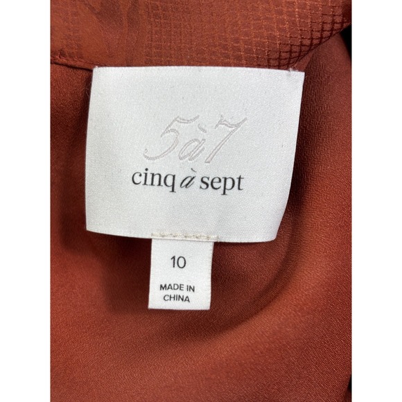 Cinq a Sept Maxine Silk Dress 10 Orange Jacquard Ruffle Designer Cocktail Chic - Picture 8 of 9